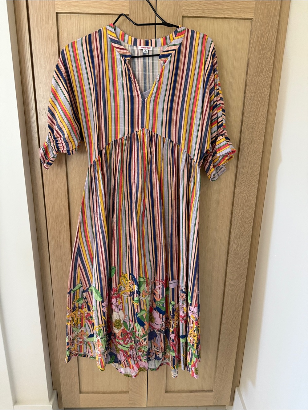 Johnny Was Multicolor Striped Dress with Floral Hem